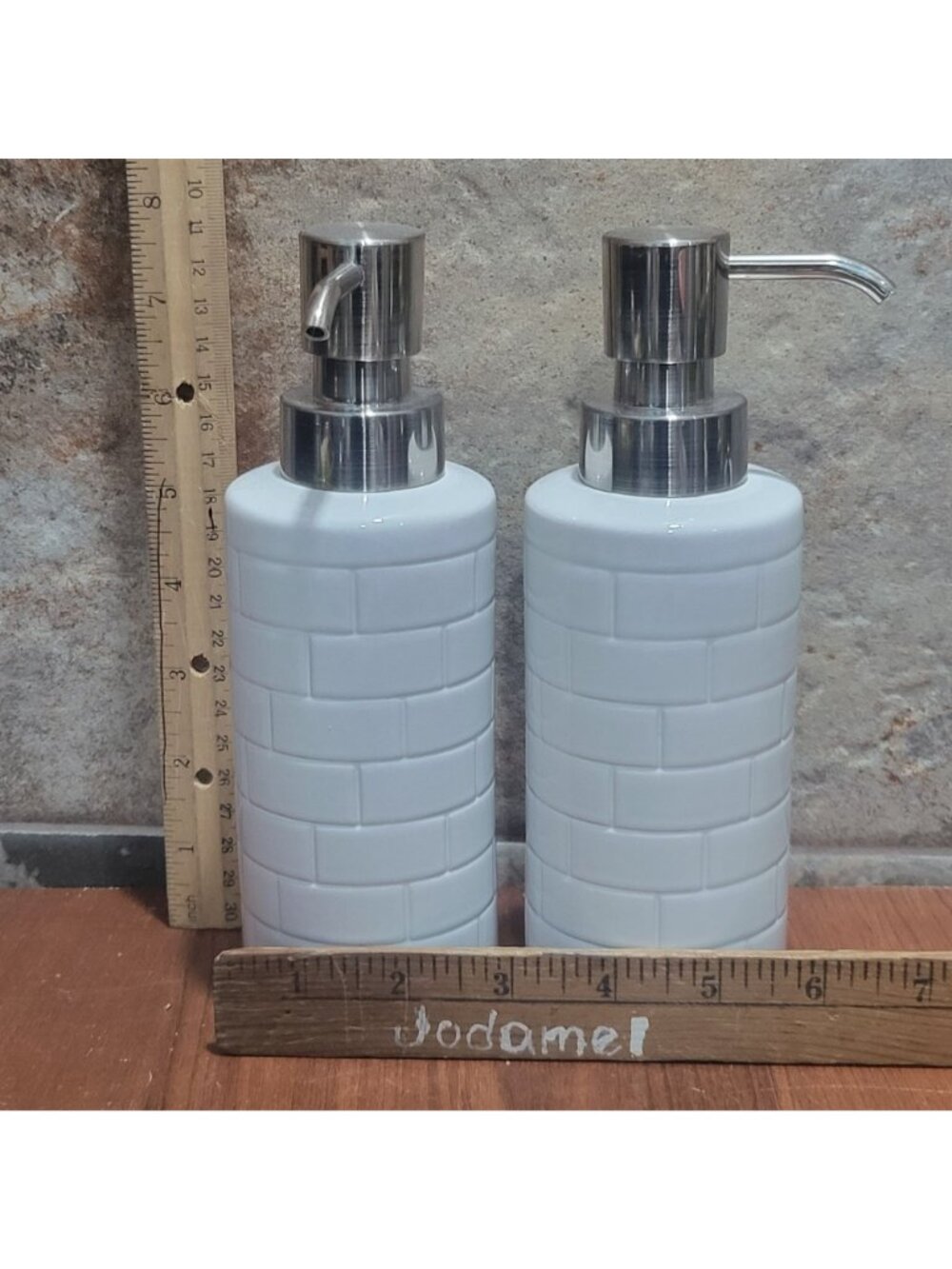 Threshold White Ceramic Soap Dispenser Set 2pc Subway Tile Brick Pattern Chrome - Picture 8 of 8